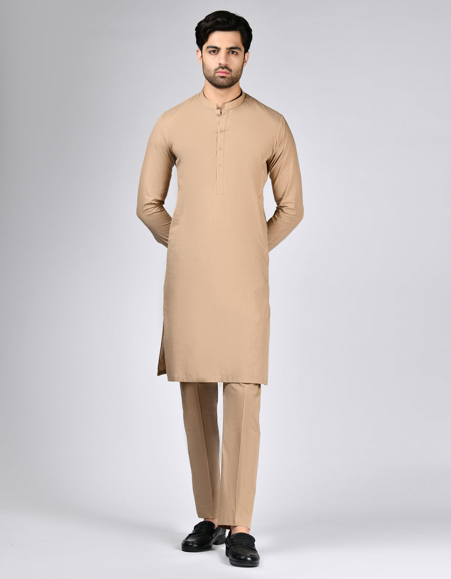 Blended Sand Unstitched Suit - J. Junaid Jamshed