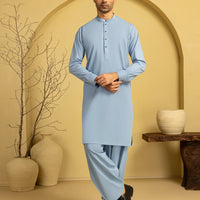 Blended Sky Blue Unstitched Suit - J. Junaid Jamshed