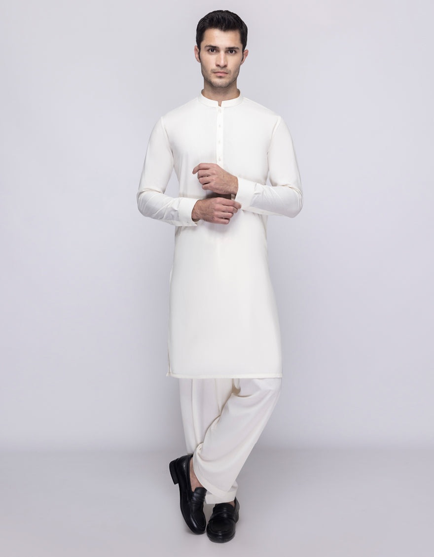 Blended Off White Unstitched Suit - J. Junaid Jamshed