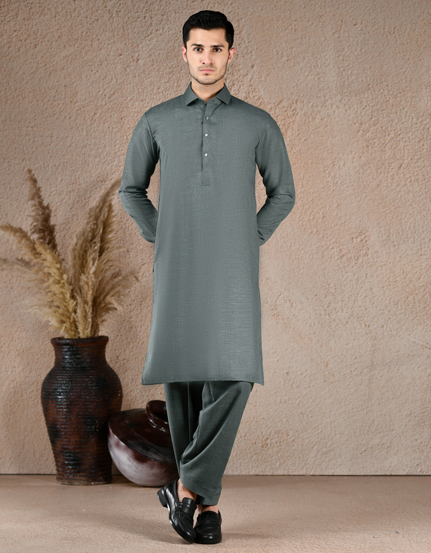 Blended Blue Unstitched Suit - J. Junaid Jamshed