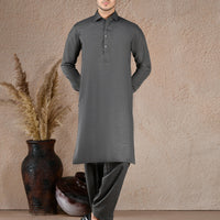 Blended Dark Grey Unstitched Suit - J. Junaid Jamshed