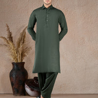 Blended Bottle Green Unstitched Suit - J. Junaid Jamshed