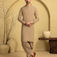 Blended Khaki Unstitched Suit - J. Junaid Jamshed