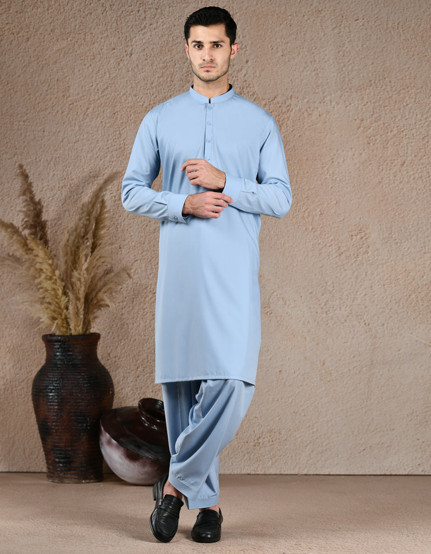 Blended Ice Blue Unstitched Suit - J. Junaid Jamshed