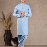 Blended Ice Blue Unstitched Suit - J. Junaid Jamshed