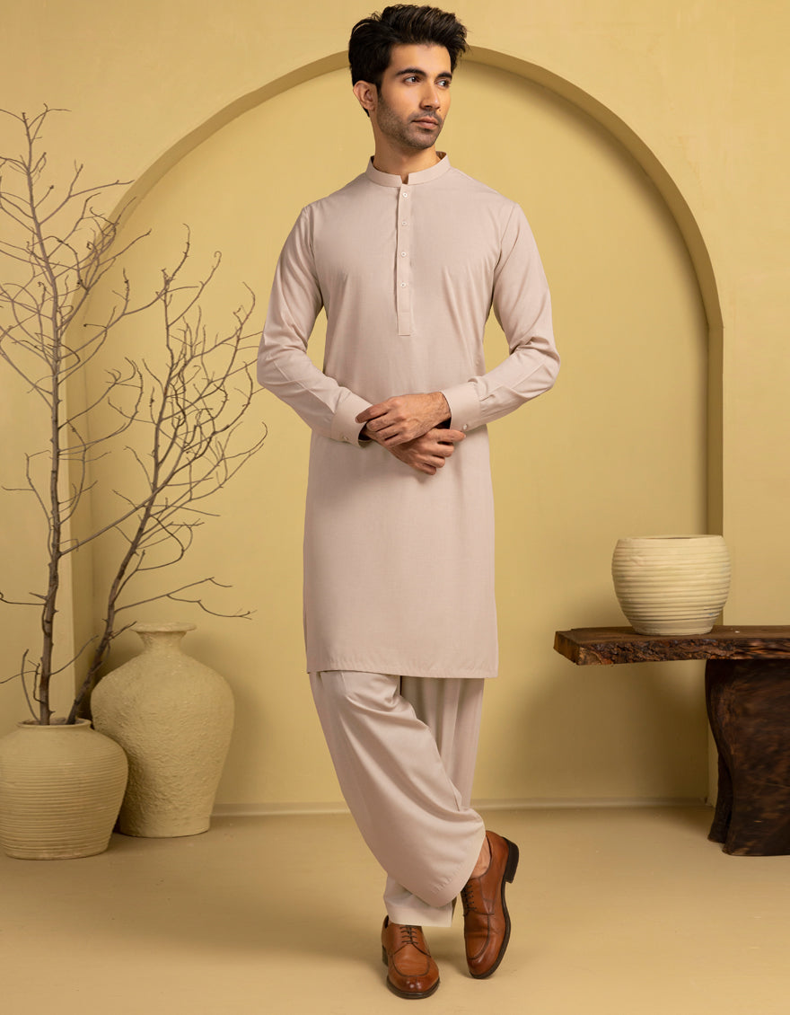 Blended Fawn Unstitched Suit - J. Junaid Jamshed