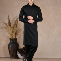 Blended Black Unstitched Suit - J. Junaid Jamshed