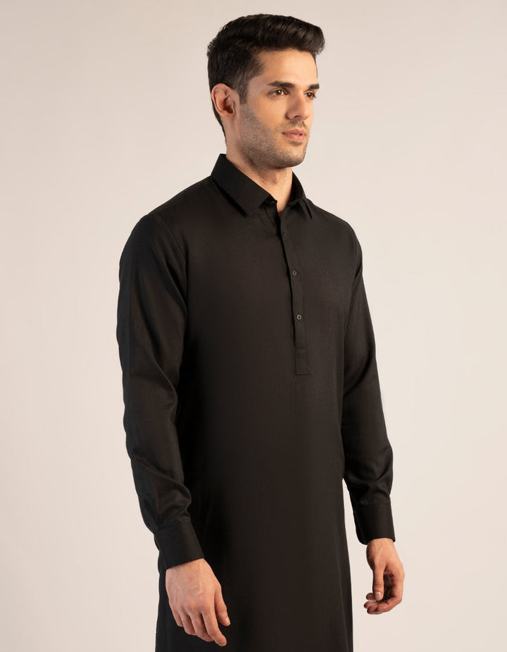 Blended Black Unstitched Suit - J. Junaid Jamshed