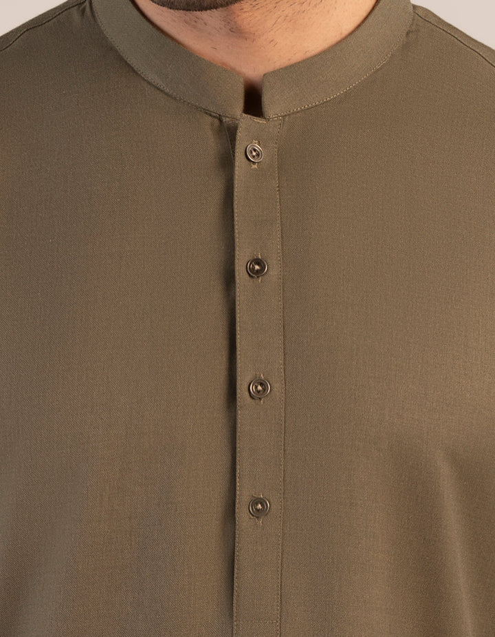 Blended Army Green Unstitched Suit - J. Junaid Jamshed