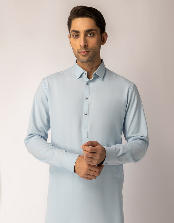 Blended Sky Blue Unstitched Suit - J. Junaid Jamshed