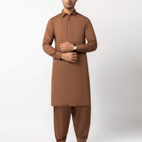 Cotton Brown Unstitched Suit - J. Junaid Jamshed