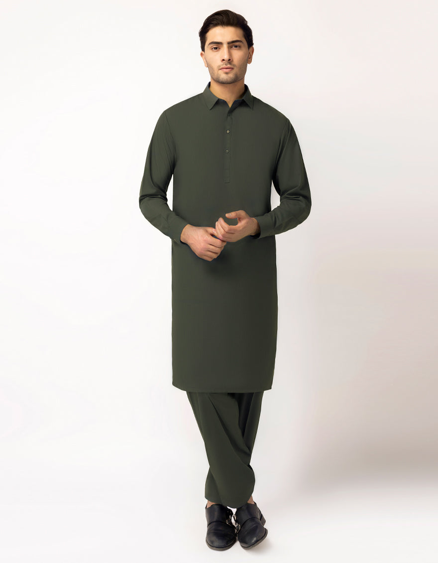 Cotton Dull Green Unstitched Suit - J. Junaid Jamshed