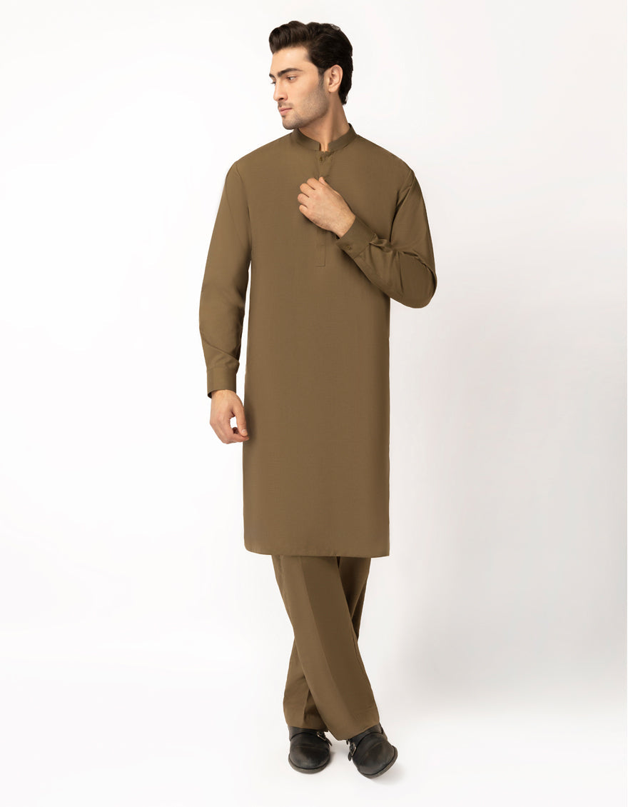 Blended Mud Brown Unstitched Suit - J. Junaid Jamshed