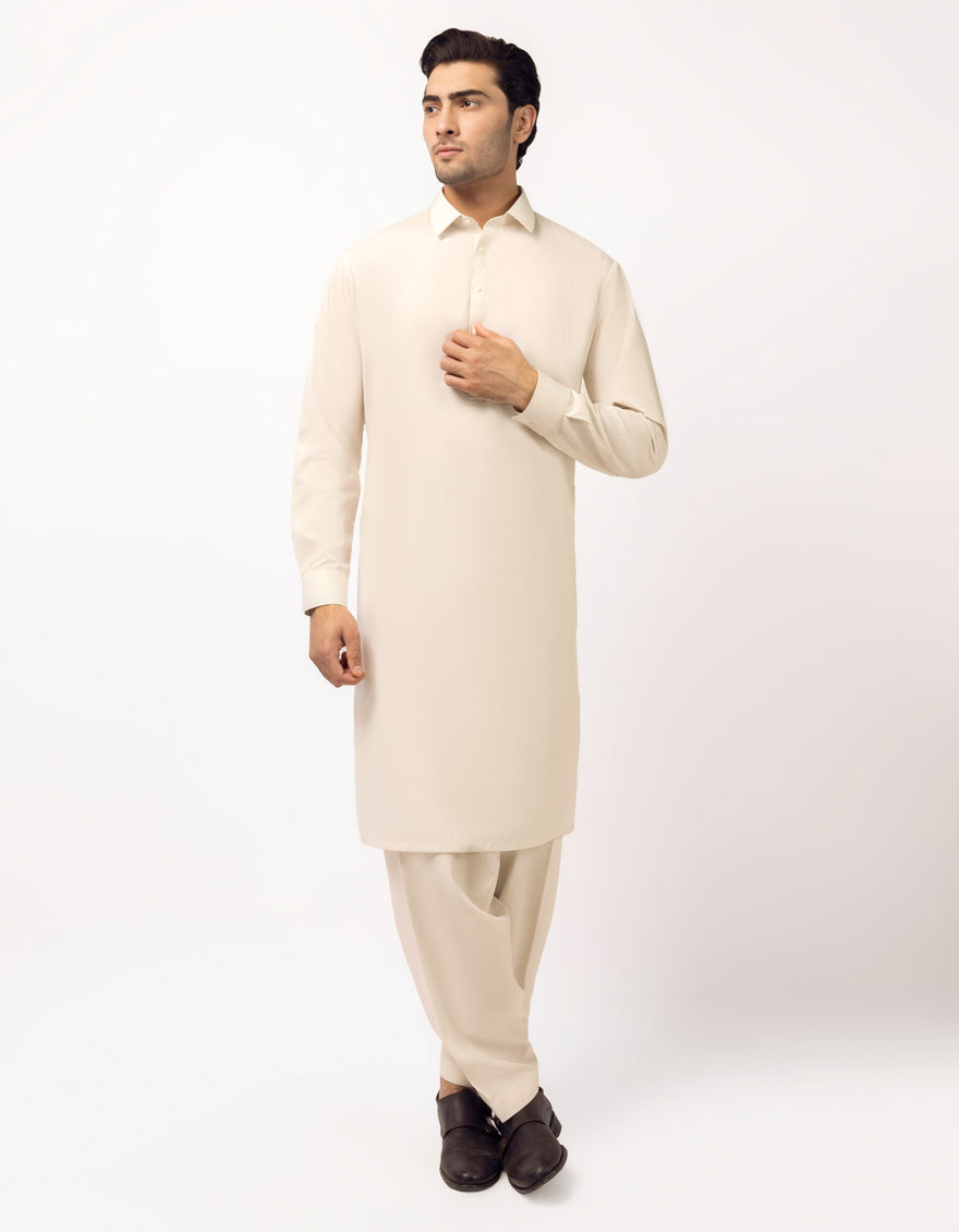 Blended Cream Unstitched Suit - J. Junaid Jamshed