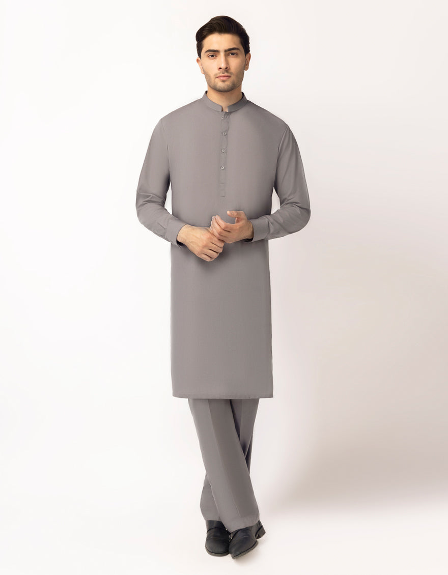 Blended Grey Unstitched Suit - J. Junaid Jamshed