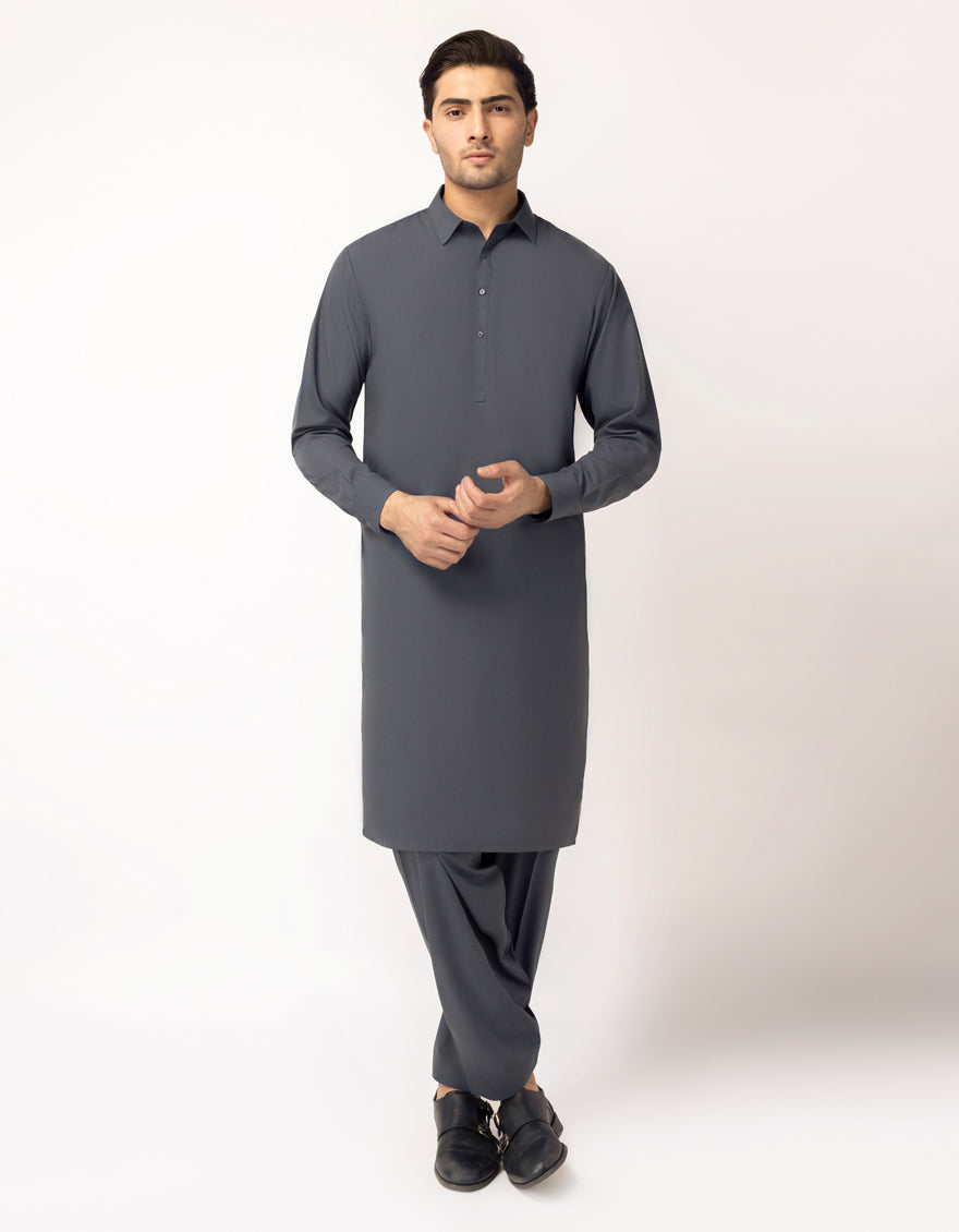 Cotton Dark Grey Unstitched Suit - J. Junaid Jamshed