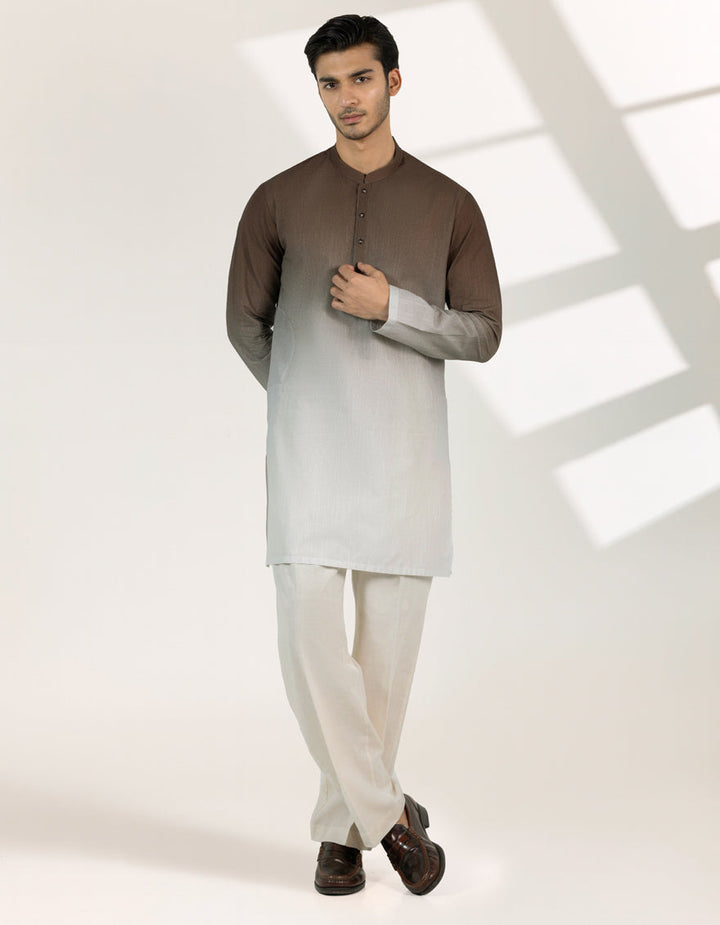 Cotton Brown Short Kurta - J. Junaid Jamshed