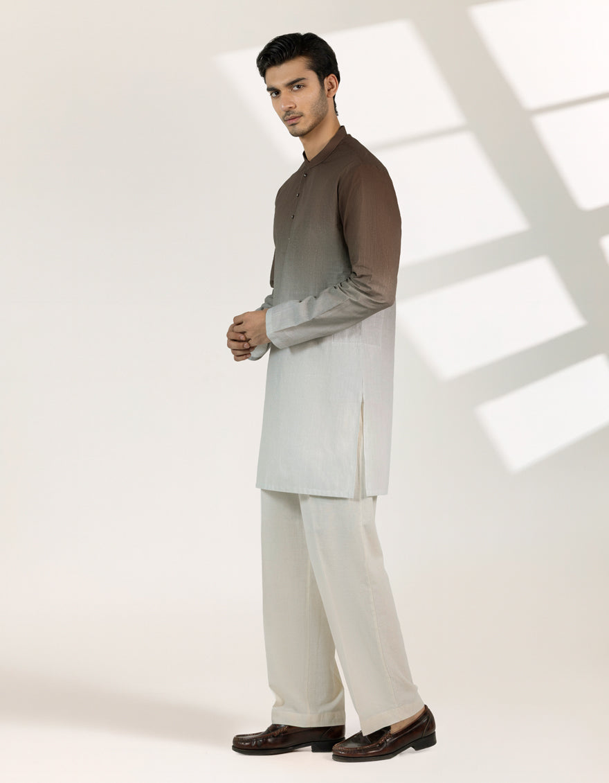 Cotton Brown Short Kurta - J. Junaid Jamshed