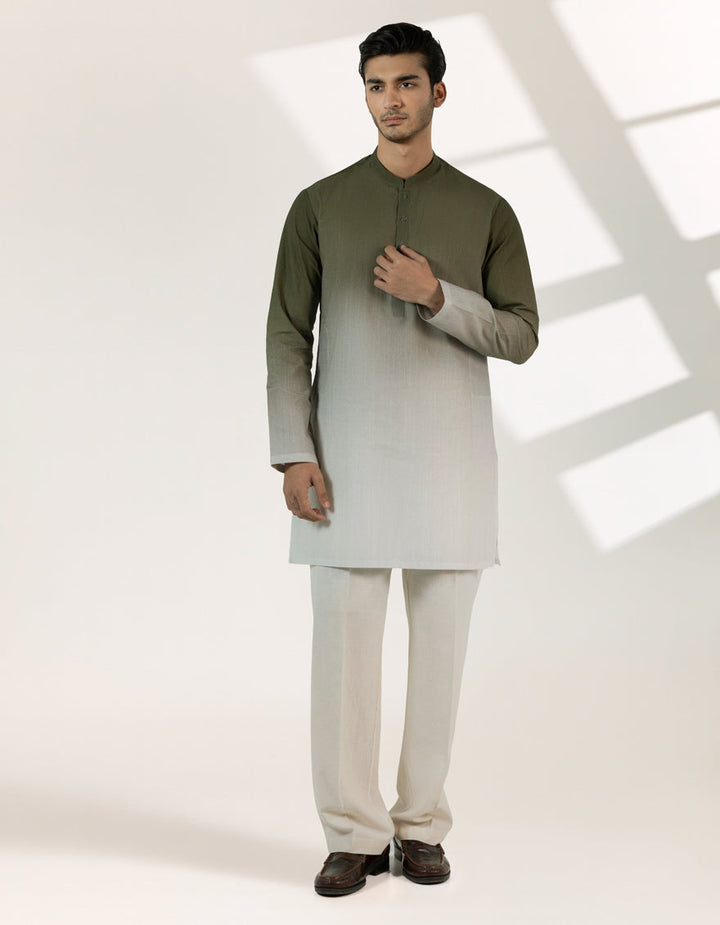 Cotton Mehndi Green Short Kurta - J. Junaid Jamshed