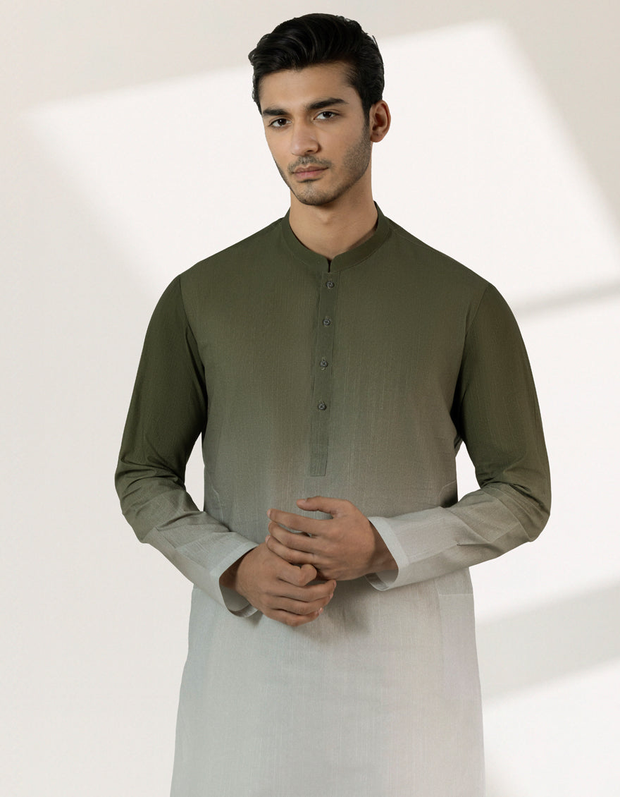 Cotton Mehndi Green Short Kurta - J. Junaid Jamshed