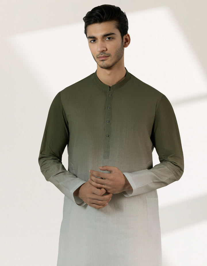 Cotton Mehndi Green Short Kurta - J. Junaid Jamshed