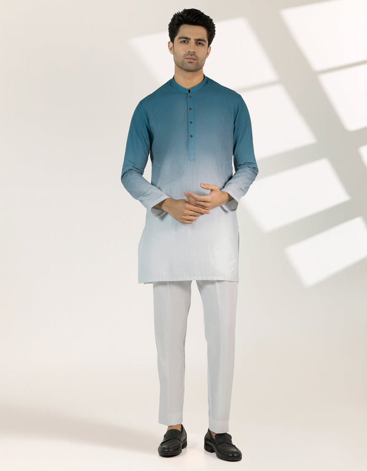 Cotton Sky Blue Short Kurta - J. Junaid Jamshed