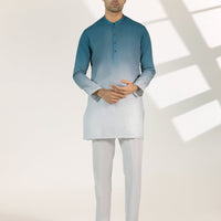 Cotton Sky Blue Short Kurta - J. Junaid Jamshed