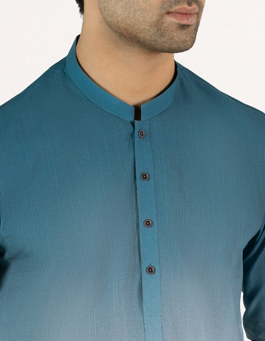 Cotton Sky Blue Short Kurta - J. Junaid Jamshed