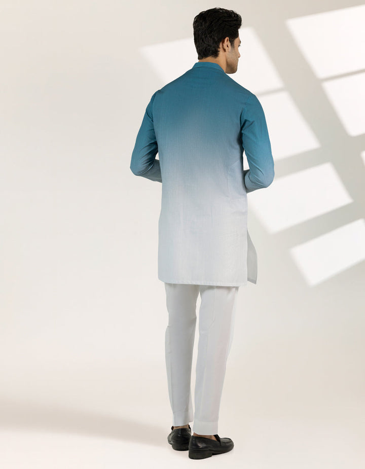 Cotton Sky Blue Short Kurta - J. Junaid Jamshed