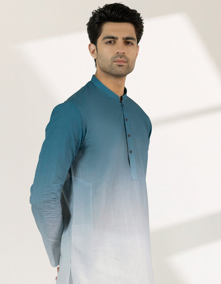Cotton Sky Blue Short Kurta - J. Junaid Jamshed