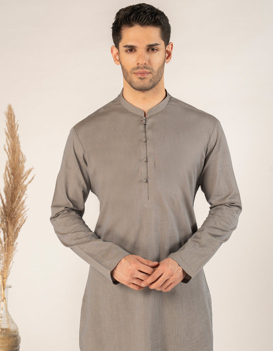 Cotton Stone Grey Short Kurta - J. Junaid Jamshed