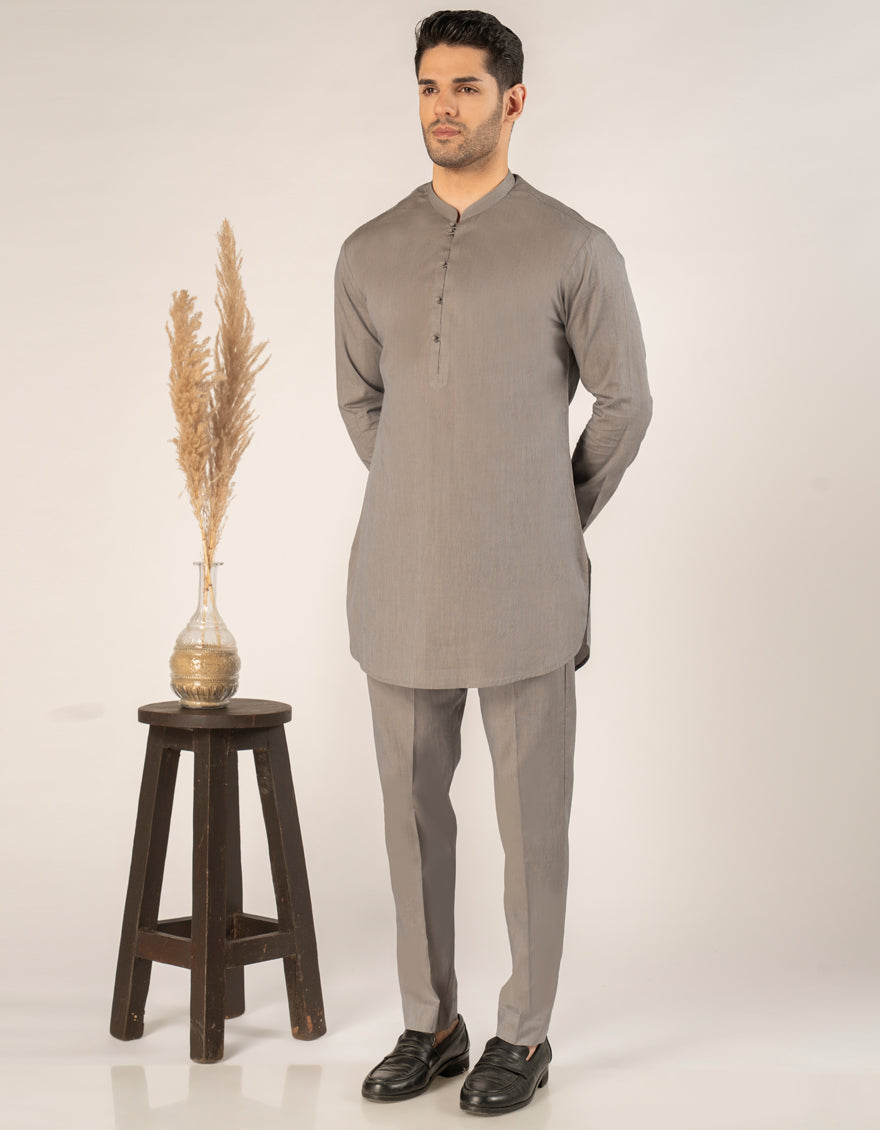 Cotton Stone Grey Short Kurta - J. Junaid Jamshed