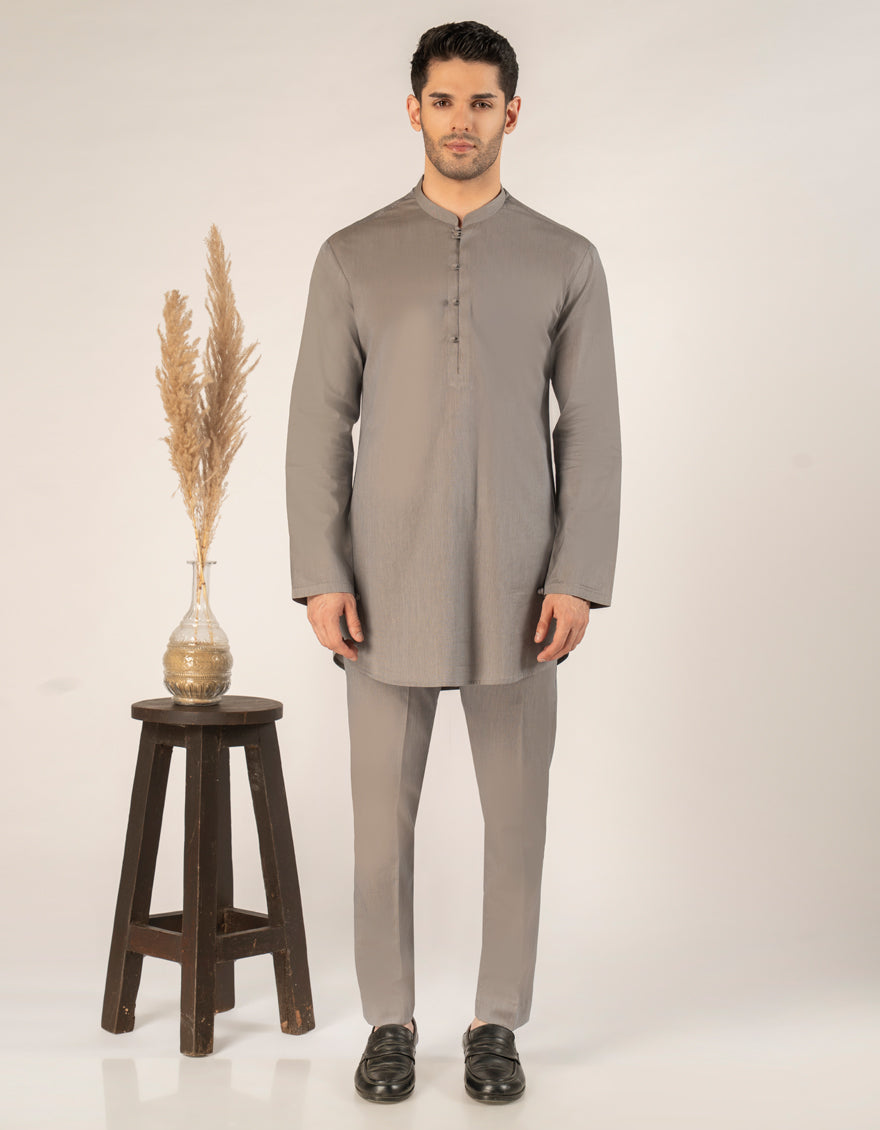 Cotton Stone Grey Short Kurta - J. Junaid Jamshed