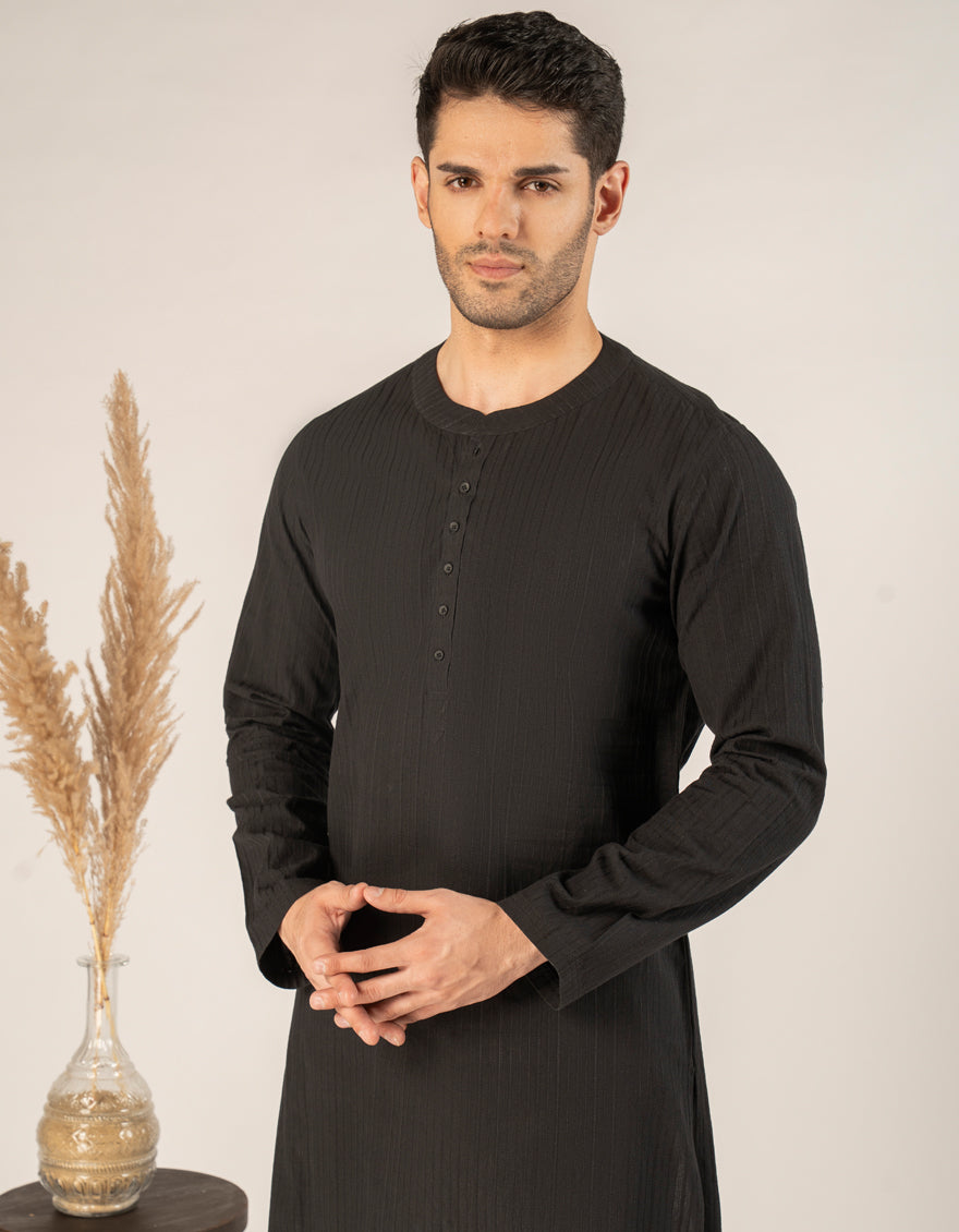Cotton Black Kurta - J. Junaid Jamshed