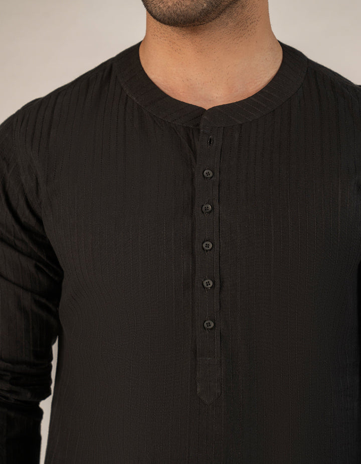 Cotton Black Kurta - J. Junaid Jamshed