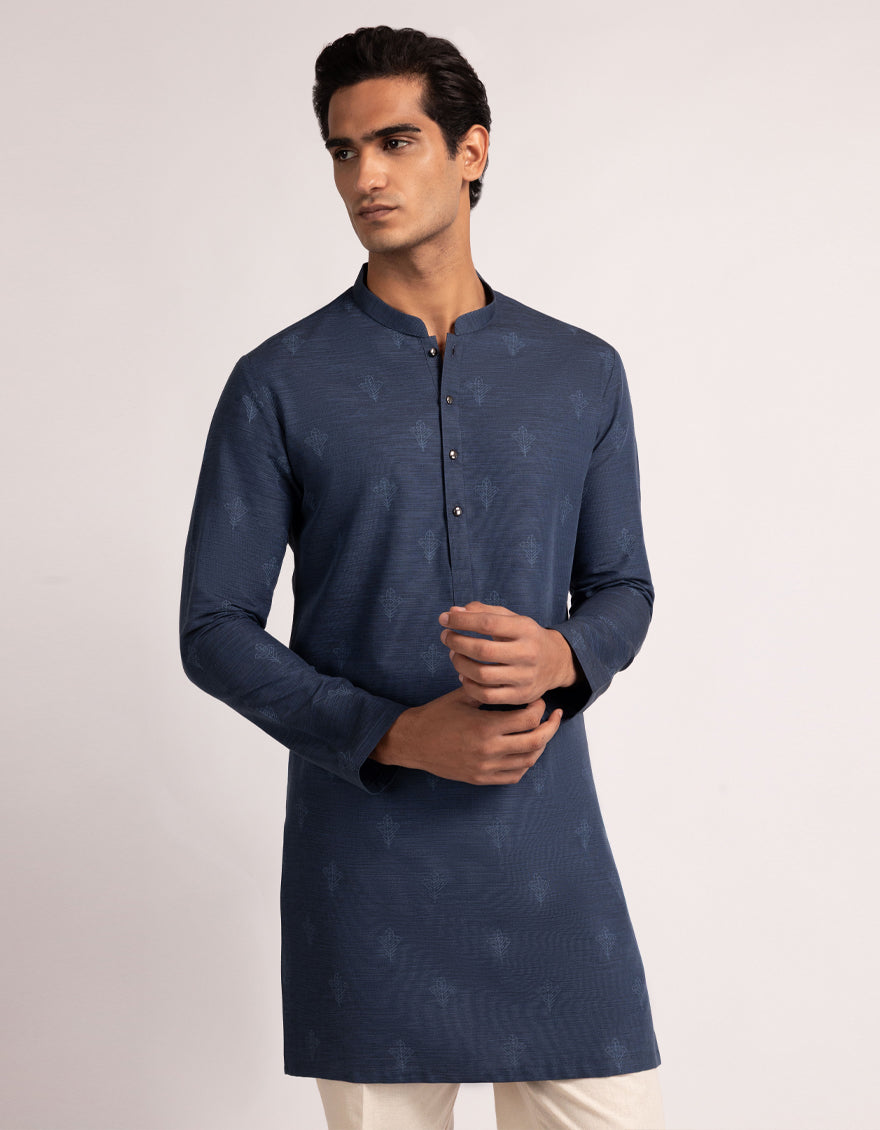 Cotton Blue Kurta Trouser - J. Junaid Jamshed
