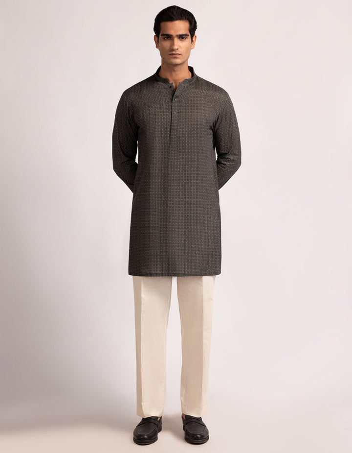 Cotton Deep Grey Kurta - J. Junaid Jamshed