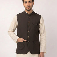Suiting Dark Brown Waist Coat - J. Junaid Jamshed