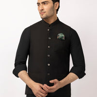 Suiting Black Waist Coat - J. Junaid Jamshed