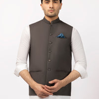 Suiting Dark Grey Waist Coat - J. Junaid Jamshed