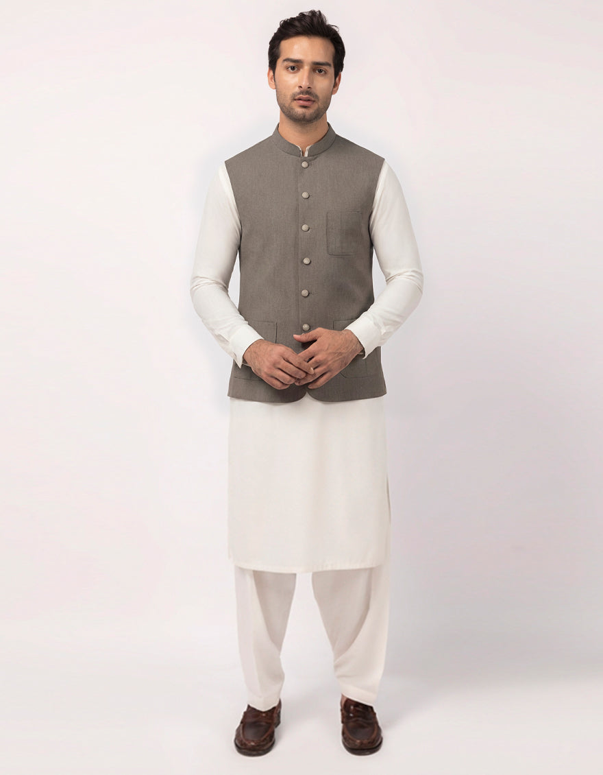 Suiting Grey Waist Coat - J. Junaid Jamshed