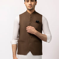 Polyester Brown Waist Coat - J. Junaid Jamshed