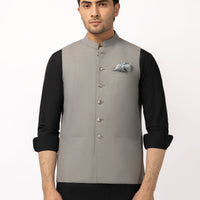 Polyester Grey Waist Coat - J. Junaid Jamshed