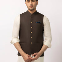 Polyester Dark Brown Waist Coat - J. Junaid Jamshed