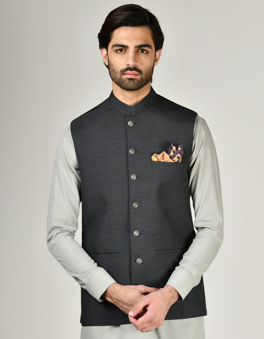 Suiting Mehndi Green Waistcoat - J. Junaid Jamshed – Janan