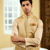 Polyester Dull Gold Waist Coat - J. Junaid Jamshed