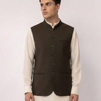 Suiting Dark Brown Waist Coat - J. Junaid Jamshed