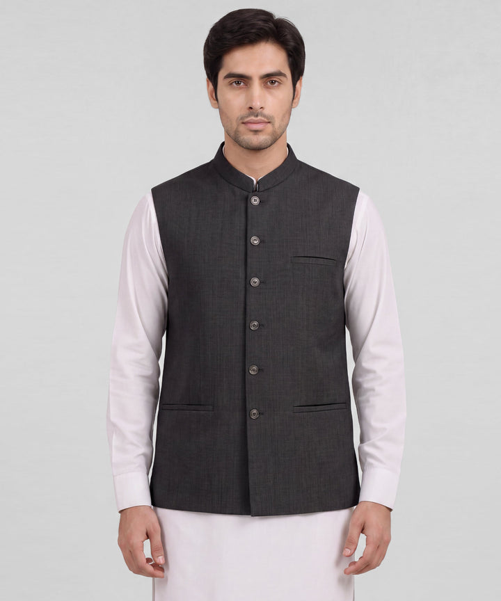 Polyester Grey Waist Coat - J. Junaid Jamshed