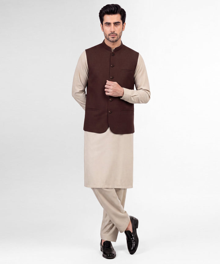 Blended Maroon Waist Coat - J. Junaid Jamshed