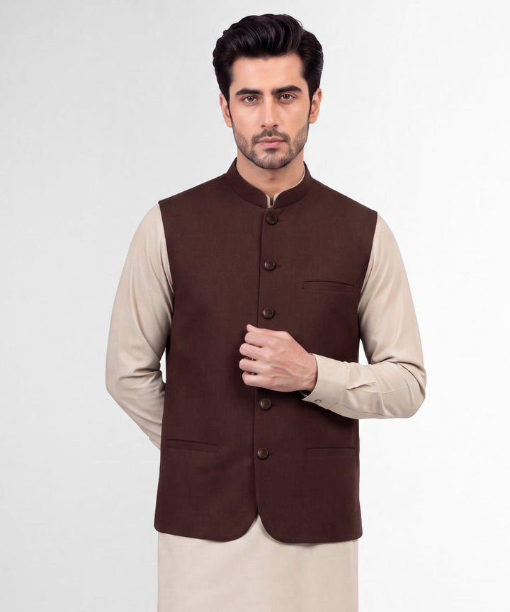 Blended Maroon Waist Coat - J. Junaid Jamshed